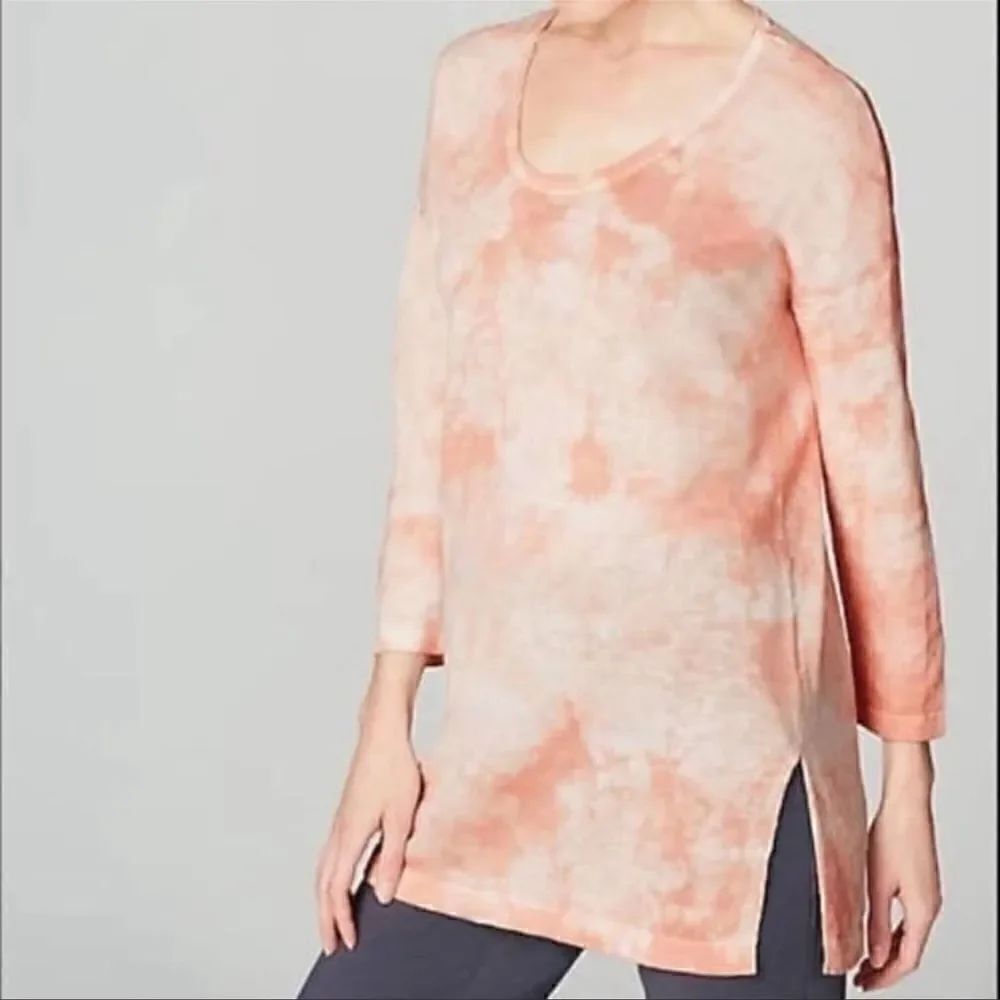 J. Jill PureJill Linen Blend Knit Tunic Pink Tie Dye Size XS